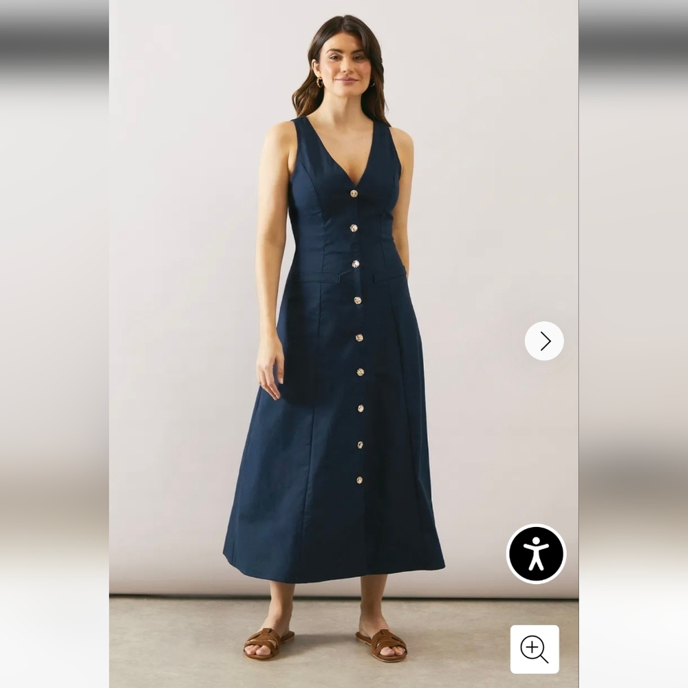 #217 NWT Wallis Linen Mix Button Through Midi Dress, Size 14